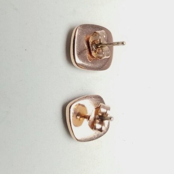 Vintage Sparkly Silver Tone and Rose Gold Tone Setting Square Stud Earrings - Picture 3 of 6